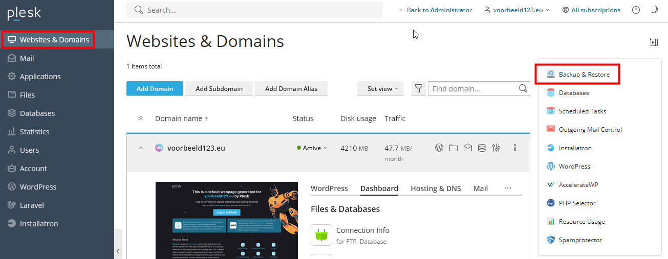 Plesk Backup Manager methode 1