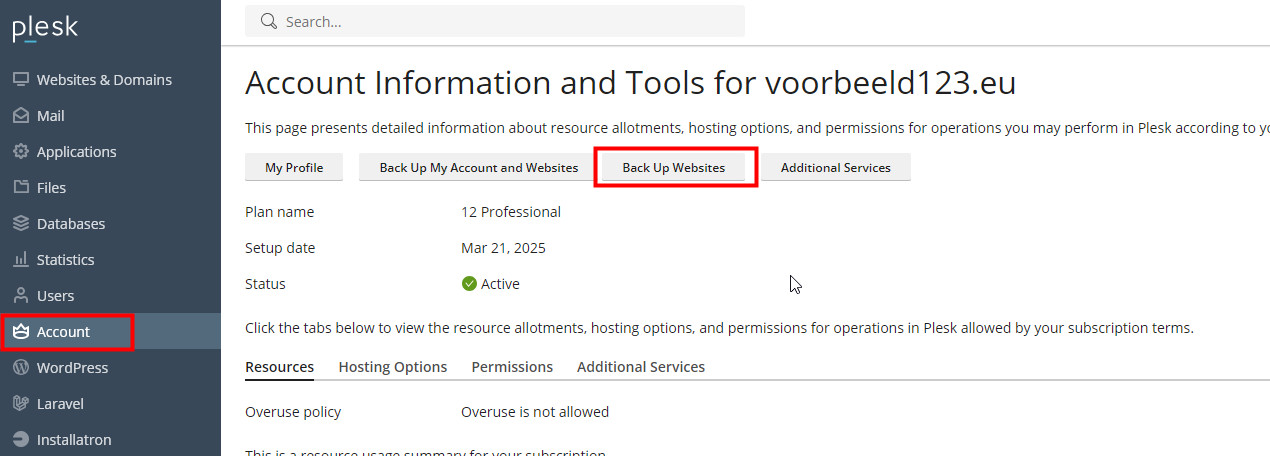 Plesk Backup Manager methode 2