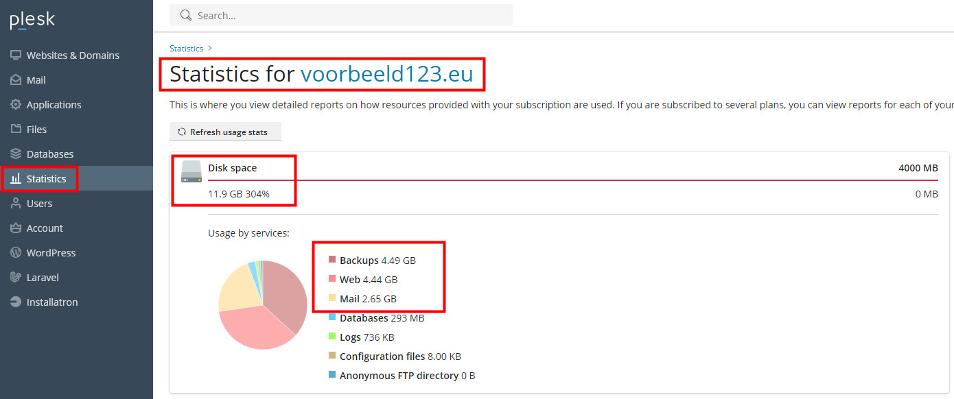 Plesk statistieken bekijken