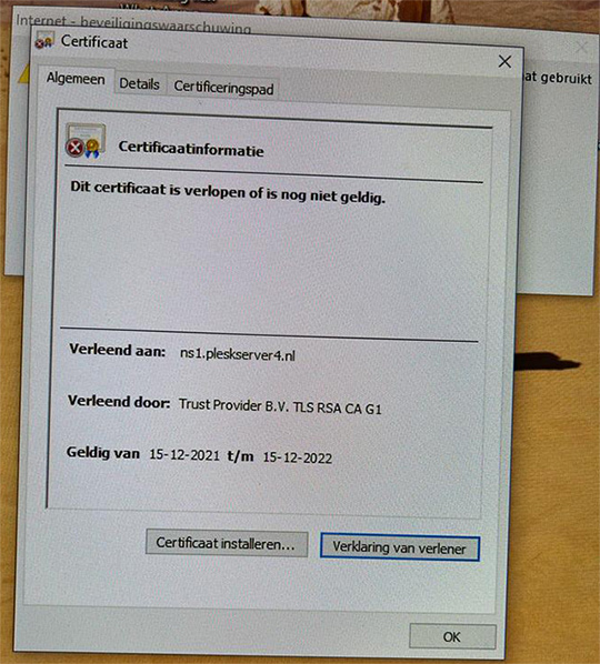 Dit certificaat is verlopen of is nog niet geldig