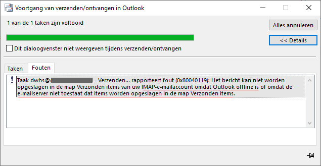 Outlook IMAP foutmelding