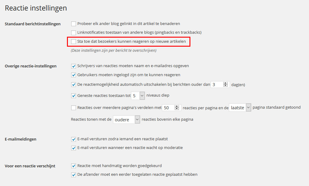 Wordpress reacties (comments) uitzetten